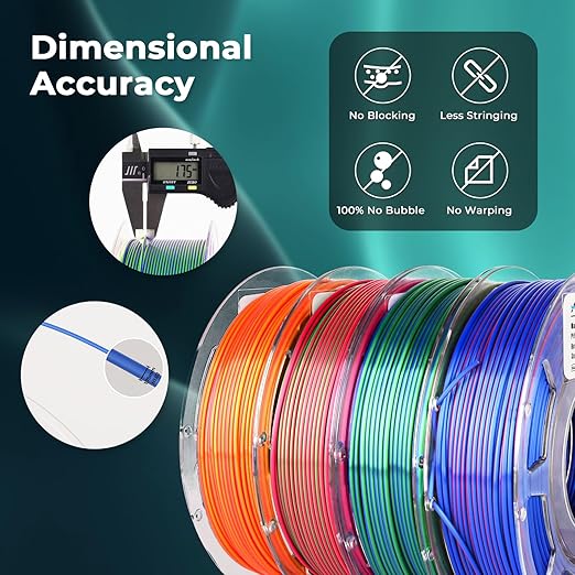 AMOLEN Silk PLA 3D Printer Filament Bundle, Shiny Dual Color Filament 1.75mm Pack, Multi Color Change 3D Printing Filament for Most FDM 3D Printer, 4 Spools 200g Each
