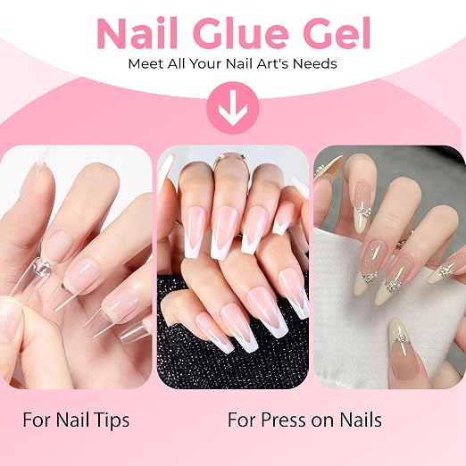 Nail Glue for Press-On Nails, Super Strong Adhesive for Nails Tips, Fake Nails, for Salon & Home Manicure Use, Cure Lamp Needed, 0.5 fl oz