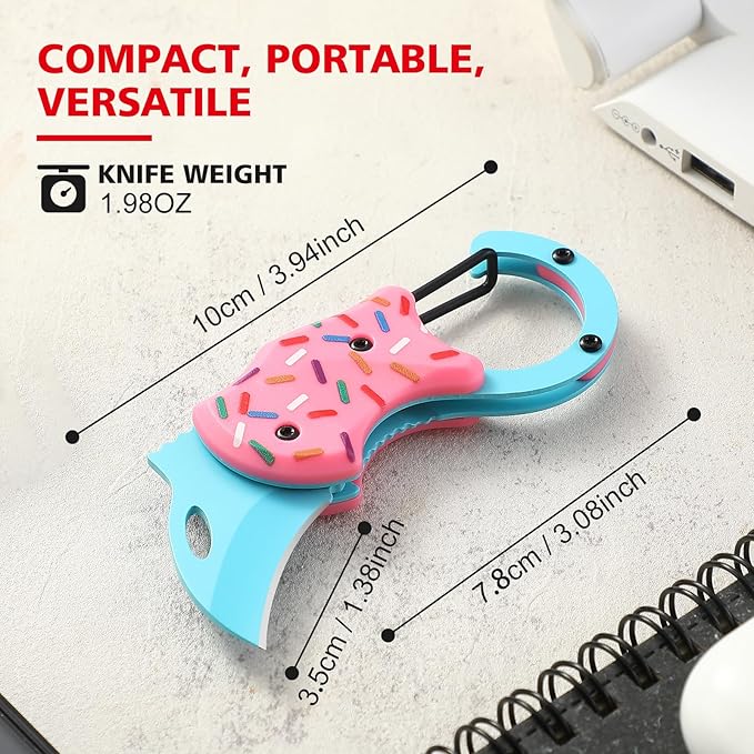 VIRENKNIFE Pink Pocket Knife for Women Men,Cool Folding Knife Box Cutter，Mini EDC Knives for Everyday Carry,Folding Utility Knife with Unique Donut Design,Ideal Gifts for Men and Women