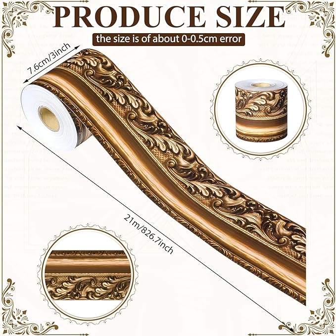 Outus 68FT Gold Frame Bulletin Board Border Die-Cut Straight Border Trim for Classroom Chalkboard, Picture Frames, Artworks, Walls, Mirrors & Office Decor, Classic Metallic Frame Molding(Traditional)