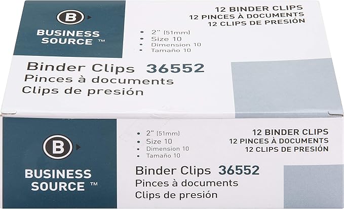 Business Source Fold-Back Binder Clips, Black, Large (Pack of 12)
