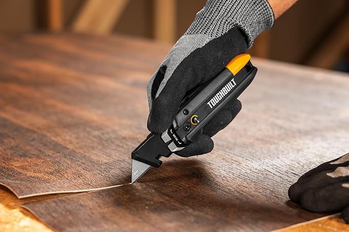 ToughBuilt – Prybar Utility Knife with Blade Storage, Heavy-Duty Folding Utility Knife with Built-In Prybar, Scraper Edge, Wire Cutter, Internal Blade Storage, All-Metal Construction (TB-H4-12-IST)