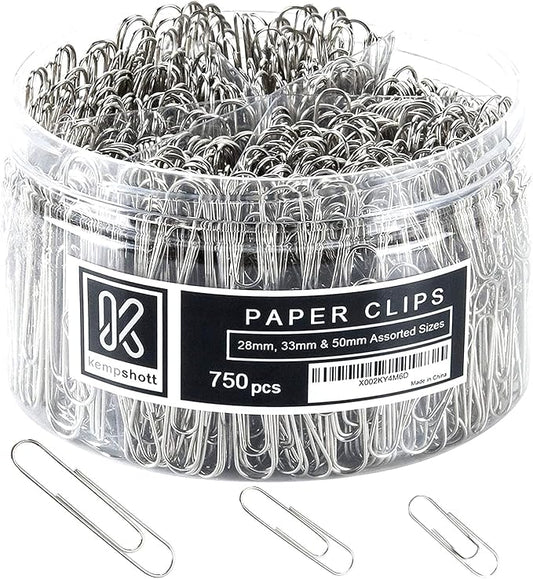 750 Paper Clips Assorted Sizes Small, Medium and Large Paper Clips for Paperwork Ideal for Home, School and Office Use (Assorted, Silver)