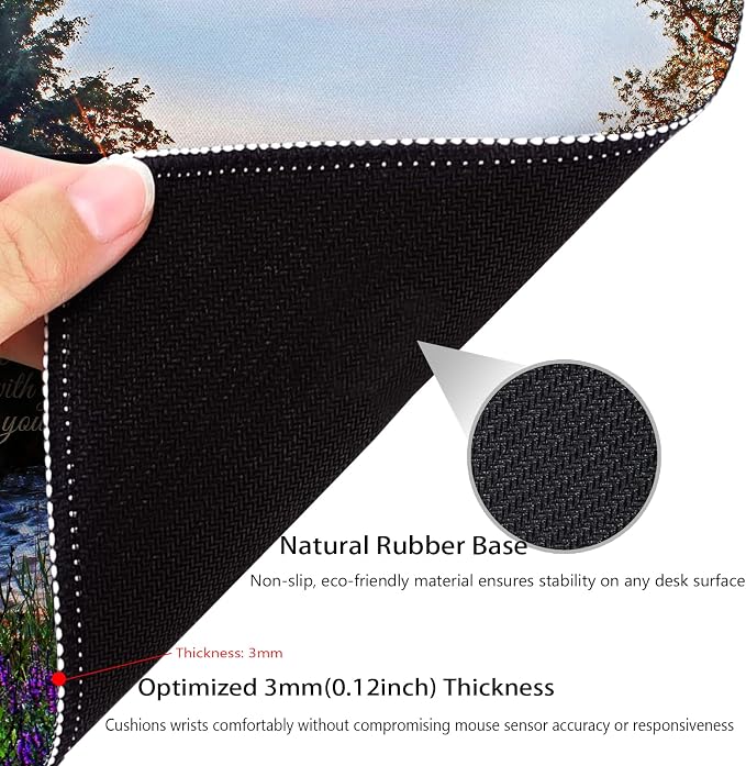 The Lord is with You Wherever You Go Mouse Pad, Christian Quote Desk Mat | Sunshine Glow Through Bridge & Wildflowers, Joshua 1:9, Inspirational Bible Verse Scripture, Stitched Mousepad 9.5 x 7.9 Inch