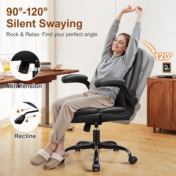 Leather Office Chair, Upgraded PU Computer Desk Chairs with Double-Layer Seat Cushion and Neckrest, 360°Swivel, Ergonomic Small Gaming Chair with Wheels Adjustable Armrests for Short People, 2 Pack