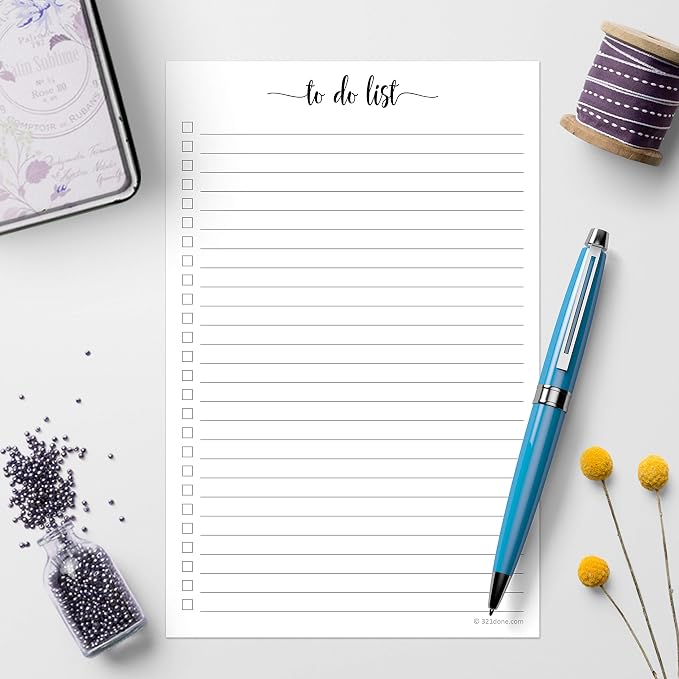 321Done To Do List Notepad, 5.5x8.5, 2-Pack, 50 Sheets Each, College Ruled | Made in USA - Simple Tear-Off Daily Checklist Pad for Desk Organization, Tasks, Errands and Shopping, Thick White Paper
