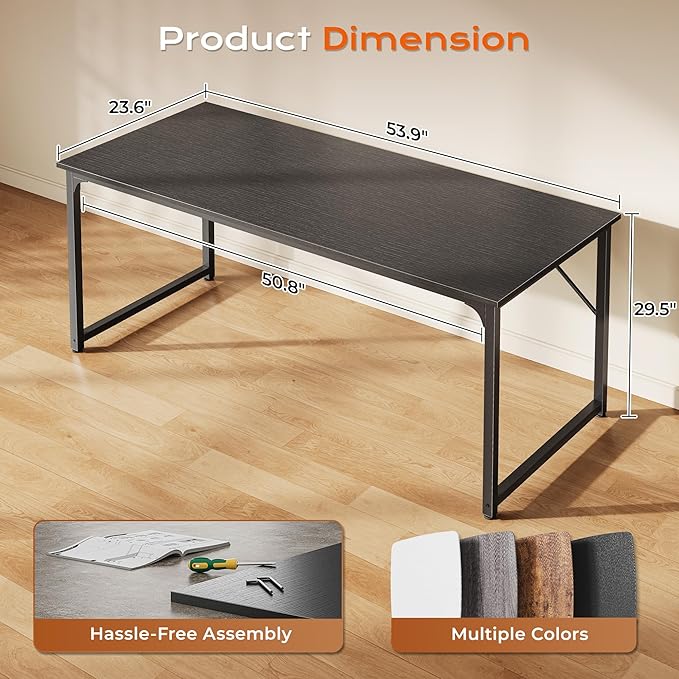 55 X 24 Inch Computer Desk with Deeper Desktop, Gaming Office Writing Work Desk for Home Office, Study, Bedroom, Work from Home, Metal Frame, Black
