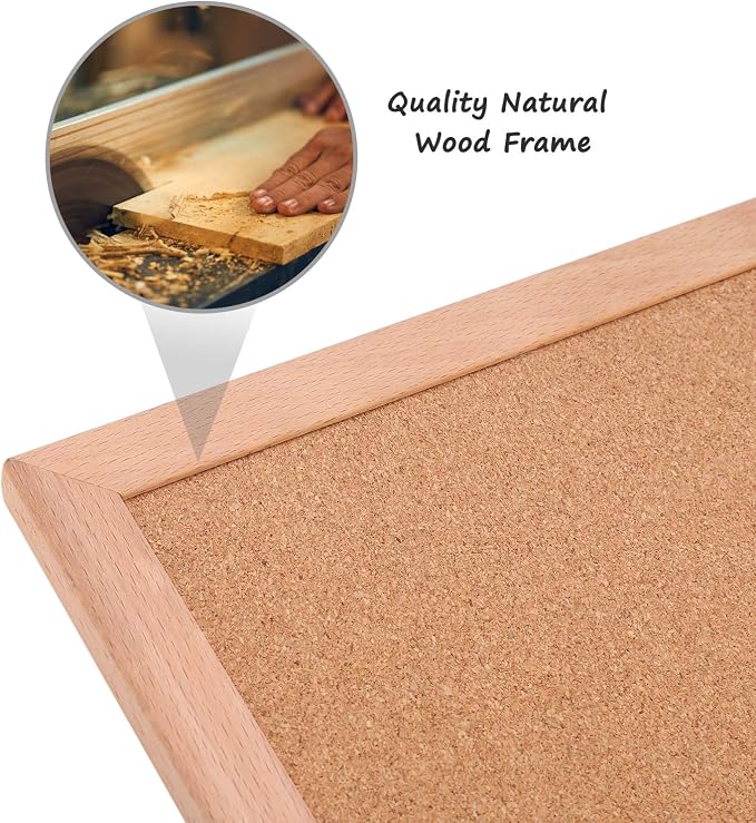Magnetic 3 in 1 Combination Board 12"x12", 24"x12", Natural Wood Frame | Multi-functional Dry Erase Whiteboard, Chalkboard & Cork Board, Ideal for Home, Office & School