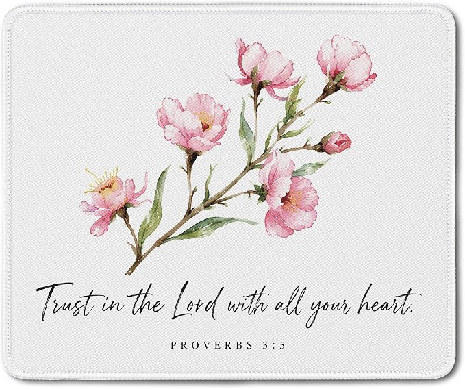 Floral Christian Mouse Pad for Desk 9.5x7.9,Christian Office Decor | Trust in The Lord with All Your Heart Bible Verse Mouse Pads Mousepad for Home Office Dorm Computers Laptop Desk Accessories