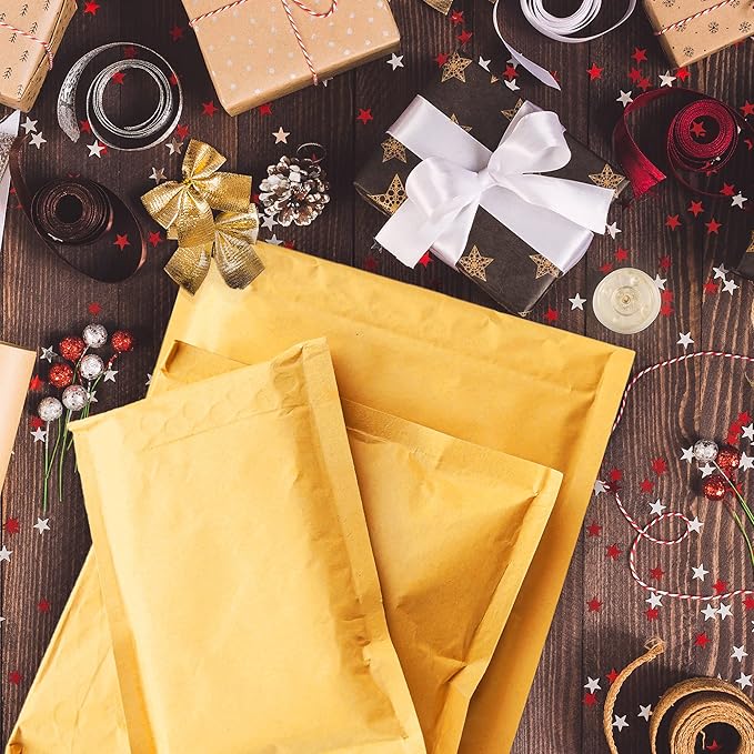 Yens Kraft Bubble Mailers 5x10 250 Pack Self Seal Adhesive Shipping Bags, Cushioning Padded Envelopes for Shipping, Mailing, Packaging Useable Space 5x9 KF#00-250