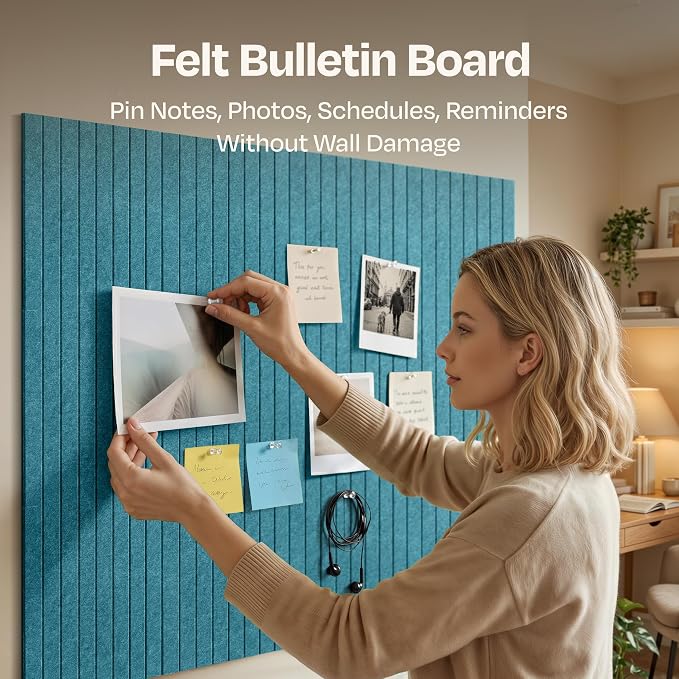 X-Large Cork Board Alternative 12-Pack Felt Bulletin Board Thick and Decorative Pin Board for Home Office Walls 47.24 x 35.43 Inches with 72 Adhesive Tabs - [Light Turquoise]