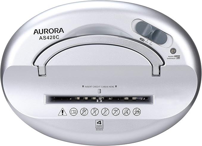 Aurora AS420C Desktop-Style Cross-Cut Paper Shredder, 4-Sheet Crosscut Desktop