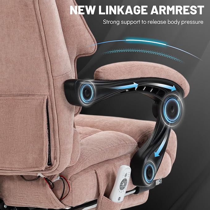 Massage Office Chair with Foot Rest,6 Points Vibration & Heat Executive Office Chairs for Heavy People,500LBS Big and Tall Office Chair,Ergonomic Reclining Desk Chair, PinkCloth