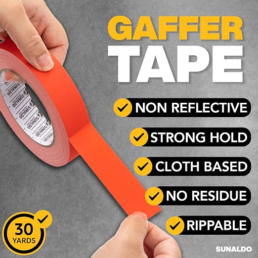 Gaffers Tape (1" x30 Yards) Heavy Duty, Easy Rip, No Residue | Red | Professional Grade Floor Tape for Electrical Cords, Matte Finish Non Reflective, Weather Resistant