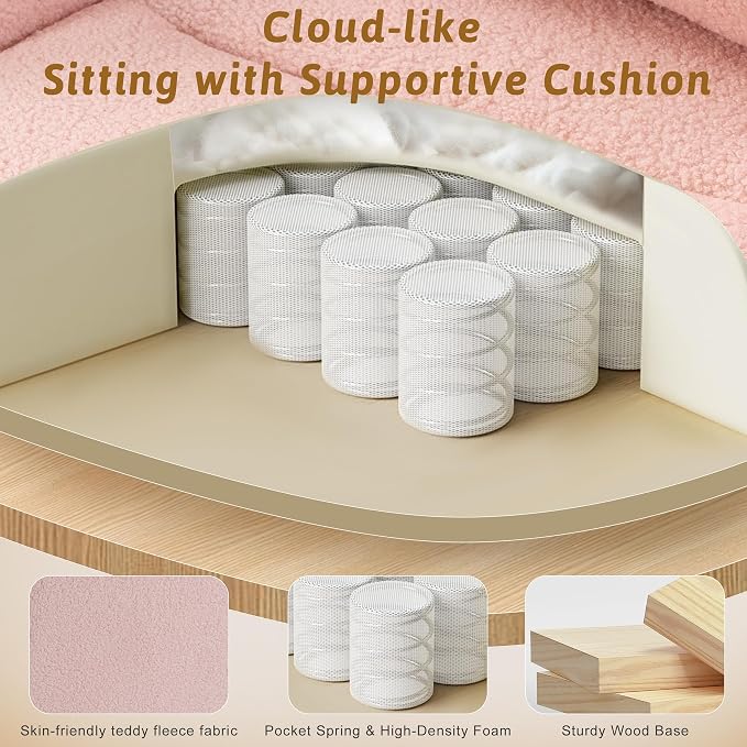 Wider Seat Office Chair with Flip Armrests for Criss Cross Legged&Cats, Big and Tall Executive Ergonomic Reclining Chair with Footrest&Lumbar Pillow, Teddy Fleece Desk Chair,Pink Vanity Chair