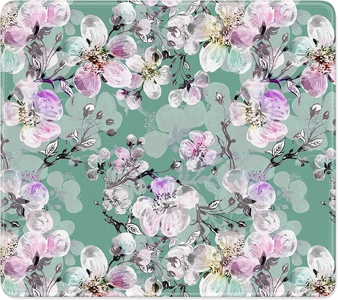Mouse Pad, Minimalism Marble Style Computer Pad, Anti-Slip Rubber Mouse Mat with Stitched Edges for Gaming, Office, Laptop, PC, Women, 9" x 8" Thick 3 mm, Green Pink Peach Blossom
