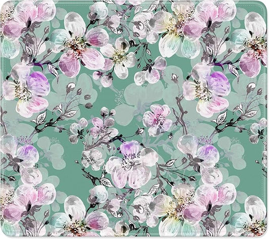 Mouse Pad, Minimalism Marble Style Computer Pad, Anti-Slip Rubber Mouse Mat with Stitched Edges for Gaming, Office, Laptop, PC, Women, 9" x 8" Thick 3 mm, Green Pink Peach Blossom
