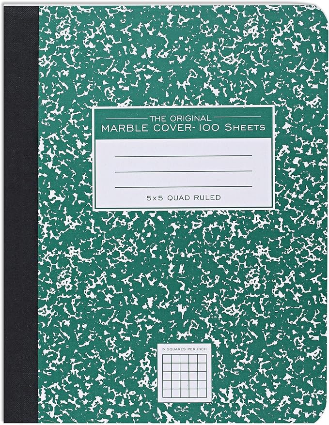 ROARING SPRING Hard Cover Composition Notebook, Green Marble Comp Book, 9.75″ x 7.5″, 5x5 Grid Graph Ruled, 100 Sheets (200 Pages)