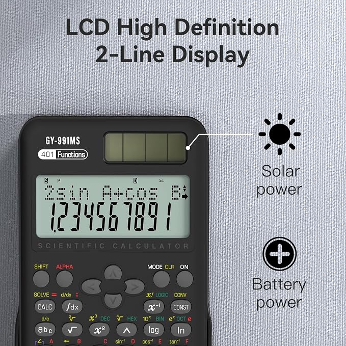 991MS 401 Functions 2-Line Display Desktop Calculator with Sliding Cover | Scientific Calculator School Supplies, ROATEE Solar Battery Power Kawaii for Middle High School Student and Teacher Black