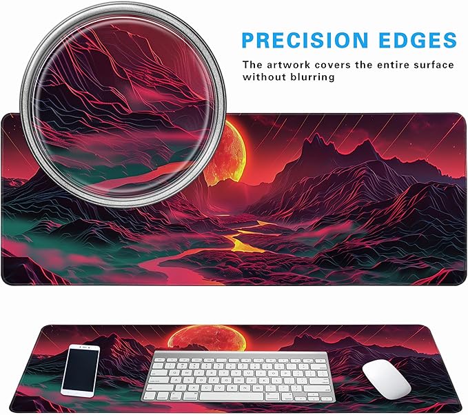 Red Mountain Large Mouse Pad Mountain Pattern Gaming Extended XL Mousepad Big Computer Keyboard Desk Mat for Non-Slip Rubber for Gaming and Office 31.5x11.8inch