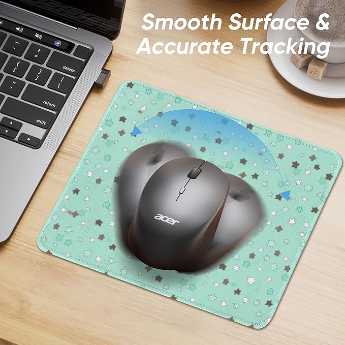 Premium Stitched Mouse Pad 10.2 x 8.3 in | Smooth, Washable Desk Mat with Non-Slip Base | Personalized Cute MousePads for Gaming,Work,Laptop, Computer, Office, Home (Mint Chocolate Star)