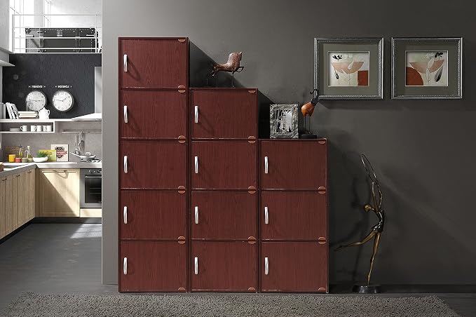 Hodedah 3-Shelf, 3-Door Bookcase in Mahogany