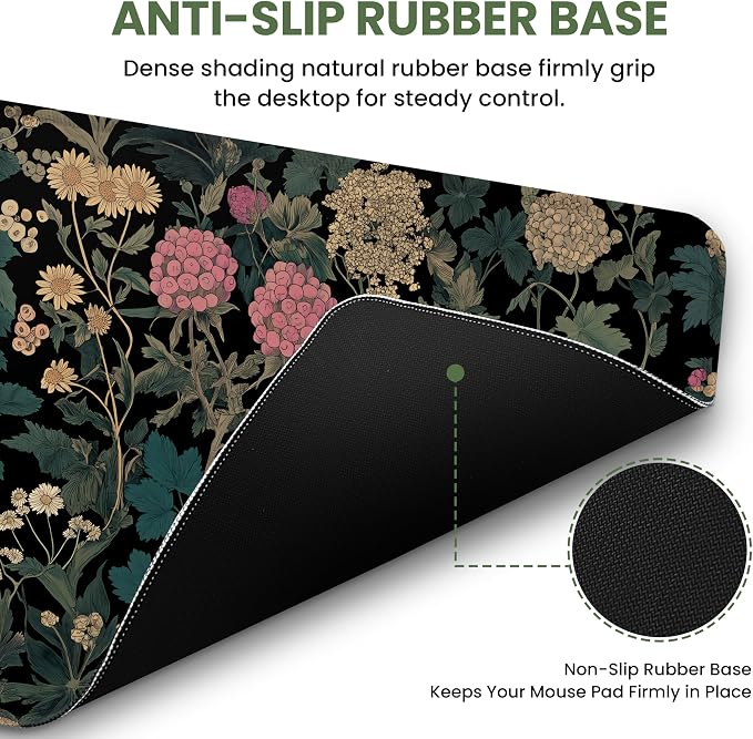 Aesthetic Desk Mat, Cute Vintage Garden Desk Pad Protector for Work & Decor, 31.5" x 11.8", Pretty Non-Slip Extended Mouse Pad for Office or Home