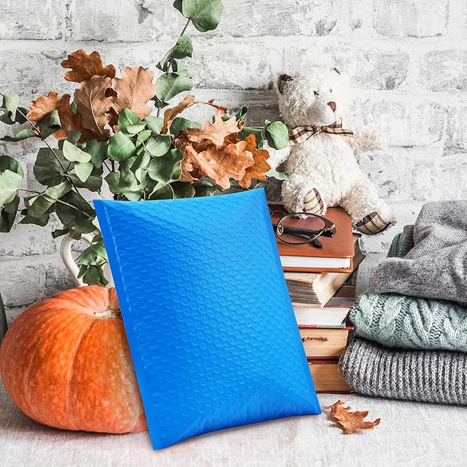 UCGOU Bubble Mailers 5x8.6 Inch Usable Size 5x7 Inch Blue 50 Pack Padded Envelopes Small Business Mailing Packages Self Seal Adhesive Waterproof Boutique Shipping Bags for Jewelry Makeup Supplies