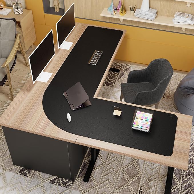 Mydours 61" x 85" x 24" L Shaped Desk Pad Extra Large Dual-Sided (Black) | PU Leather Corner Desks Mat With Stitched Edges XL Keyboard Matt Waterproof Protector for Home Office Computer Gaming