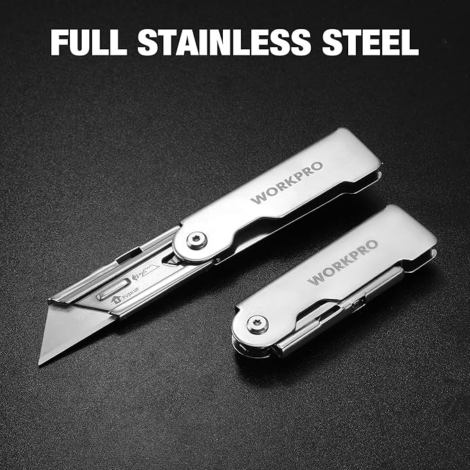 WORKPRO 3-Piece Quick Change Folding Pocket Utility Knife Set with Belt Clip