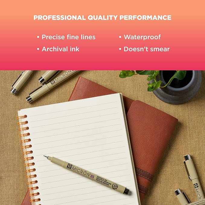 SAKURA Pigma Micron Fineliner Pens, 01 Tip Size, Archival Black Ink, 6 PK 50035 | Archival Black Ink Pens for Writing, Illustration, and Journaling, Precise Fine Points and Lines, Smooth Writing