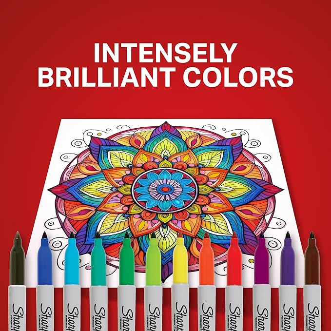 Sharpie Permanent Markers, Quick Drying And Fade Resistant Fine Tip Marker Set For Wood, Plastic Paper, Metal, And More, Drawing, Coloring, And Poster Marker, Assorted Colors, 144 count (12 packs of 12)