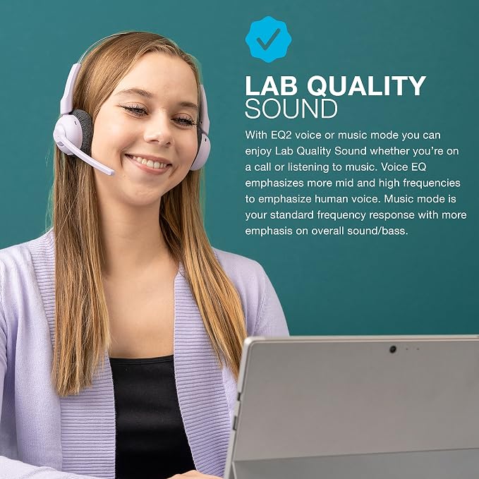 JLab Go Work Pop, On-Ear Wireless Headset, Bluetooth Multipoint, Noise Canceling Boom Mic, Lilac