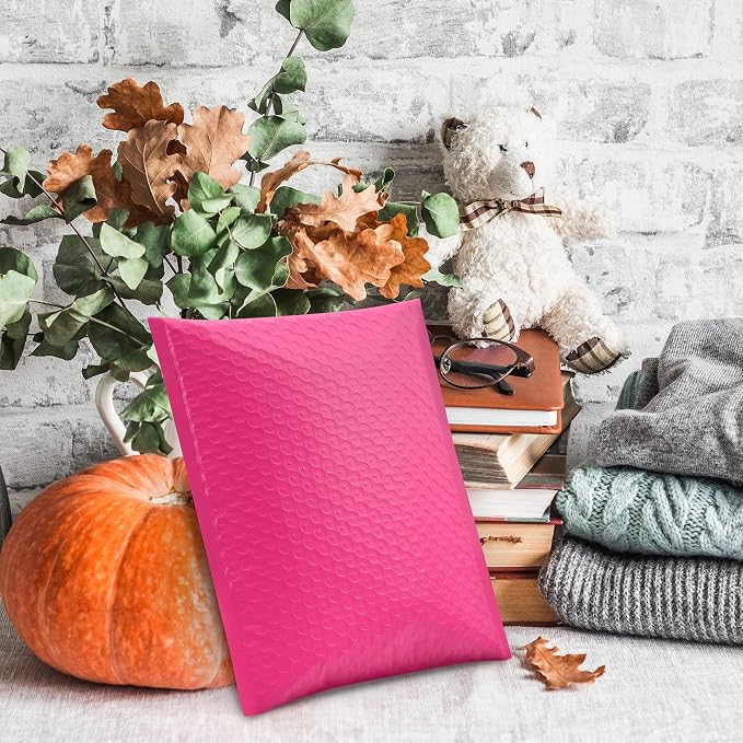 UCGOU Bubble Mailers 5x8.6" Usable Size 5x7" Padded Mailer Hot Pink 50 Pack | Waterproof Lightweight Mailing Packages,Opaque Self Seal Adhesive Boutique Padded Shipping Bags for Jewelry Makeup Supplier