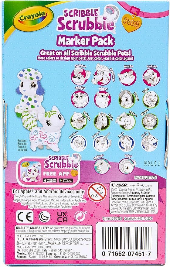 Crayola Scribble Scrubbie Pets Marker Refill & Expansion Set - 24 Washable Markers for Kids, Easter Basket Stuffers for Kids, Gifts for Girls & Boys [Amazon Exclusive]