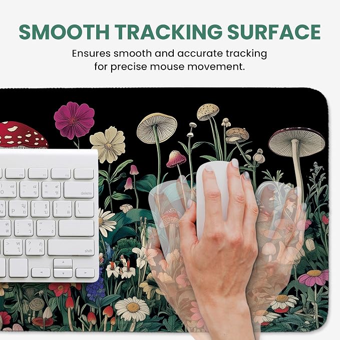 Aesthetic Desk Mat, Cute Woodland Mushroom Desk Pad Protector for Work & Decor, 35.4" x 15.7", Pretty Non-Slip Extended Mouse Pad for Office or Home
