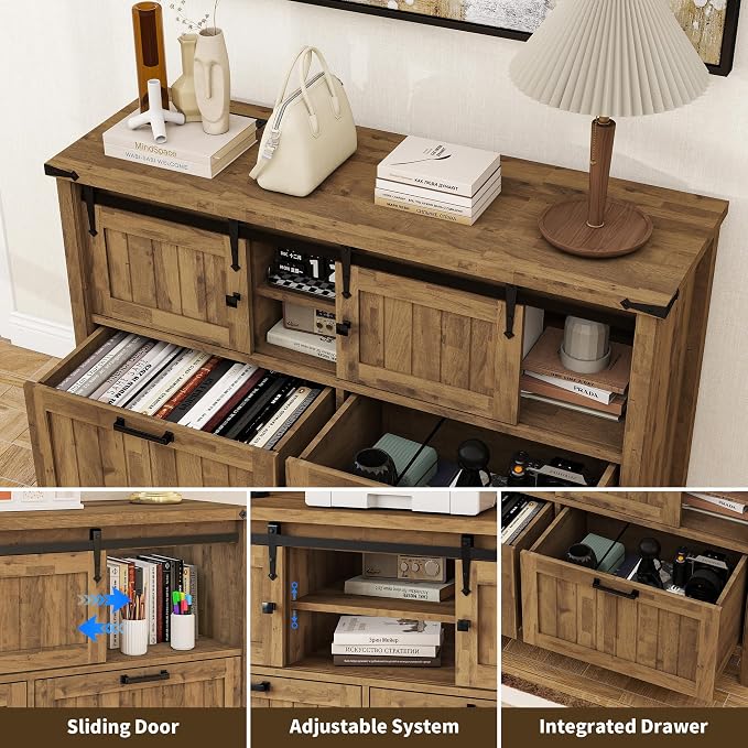 Farmhouse File Cabinet with Built-in Outlets, Rustic Brown | Filling Cabinet Printer Stand with 2 Large Drawers for Legal/ A4 /Letter Size, Home Office, Living Room, Entry Cabinet