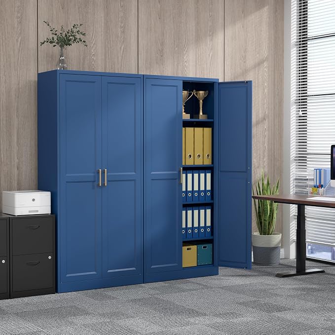 71" Tall Metal Kitchen Pantry Cabinet, Storage Cabinet with Doors | Kitchen Cabinet with 4 Adjustable Shelves, Tall Food Pantry Cabinet, Blue Cupboard for Kitchen, Dining Room, Garage & Office