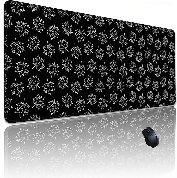 Black Maple Leafs Mouse Pad, Large Desk mat,31.5"x11.8"Laptop Gaming | Sewn Edges, Microwoven Fabric,Easy to Clean, Suitable for Office