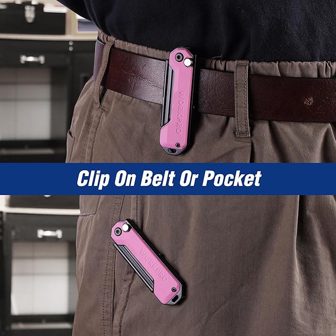 WORKPRO EDC Folding Utility Knife, Mini Box Cutter with Quick Open Axis Lock, Quick Change Blade Razor Knife, Foldable Small Pocket Knife with Belt Clip