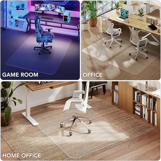 Office Chair Mat for Carpet, 36" x 48" Clear Desk Chair Mat | Heavy Duty Plastic Floor Protector for Low Pile Carpet, Smooth Easy Glide Under Desk for Office or Home