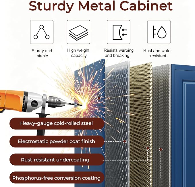 75" Kitchen Pantry Cabinet, Metal Storage Cabinets with 2 Doors | Kitchen Cabinet with 5 Adjustable Shelves, Tall Food Pantry Storage Cabinet, Cupboard for Kitchen, Dining Room, Living Room