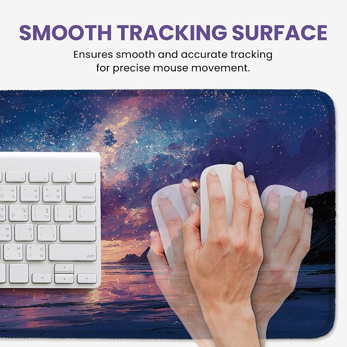 Aesthetic Desk Mat, Cute Luminous Rise Desk Pad Protector for Work & Decor, 31.5" x 11.8", Pretty Non-Slip Extended Mouse Pad for Office or Home