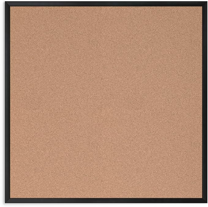 U Brands Cork Bulletin Board, 36" x 36", Black Aluminum Frame, Industrial Grade Pinning Surface