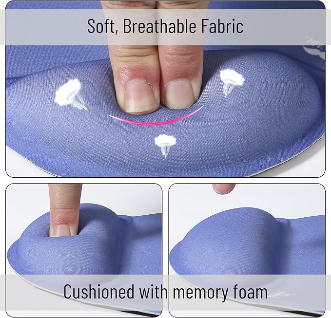 Mr. Pen- Ergonomic Mouse Pad with Wrist Rest, Dusky Blue-Purple Breathable Fabric with Memory Foam Cushion, Non-Slip Rubber Base, Gel Mouse Pad with Wrist Support