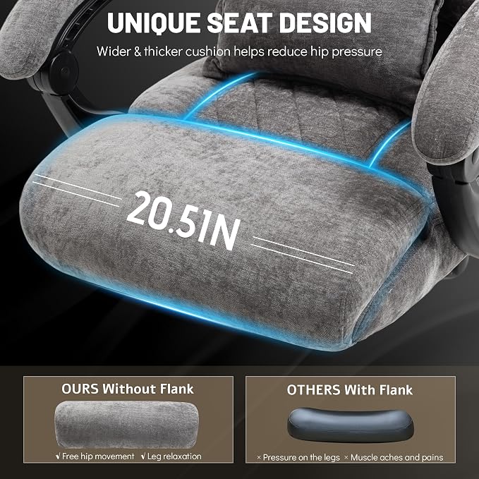 Massage Office Chair with Foot Rest,6 Points Vibration & Heat Executive Office Chairs for Heavy People,500LBS Big and Tall Office Chair,Ergonomic Reclining Desk Chair,Dual-Use Pillow,Grey