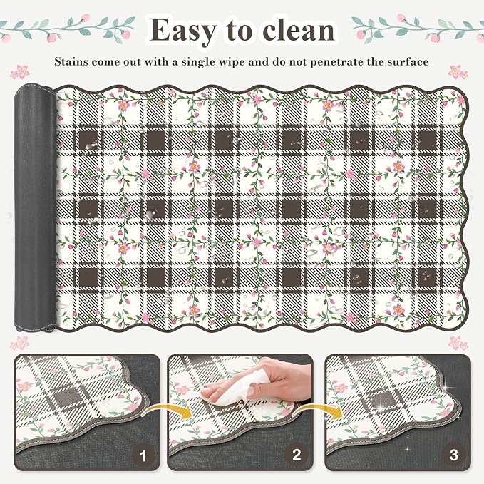 iCasso Keyboard Mat for Students, Black 35.4"x15.7" Desk Protector | Stitched Edges Scalloped Mousepad for Computer, Aesthetic Floral Desk Pad for Students Women Office Workspace Area