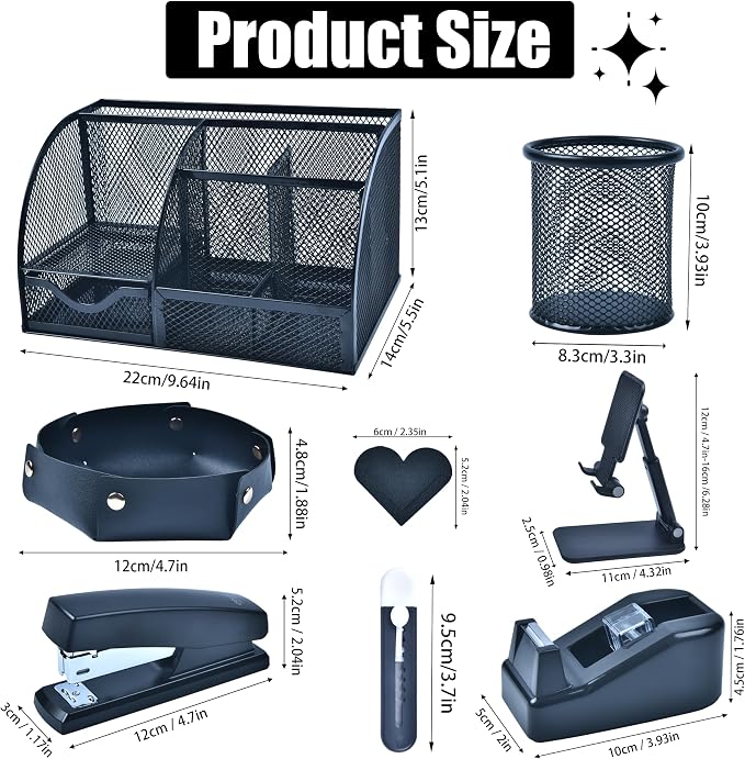 Black Desk Accessories, 24Pcs Office Supplies and Desk Organizers, with Tape Dispenser, Stapler, Staple Remover, Ect, Gift Box Packaging