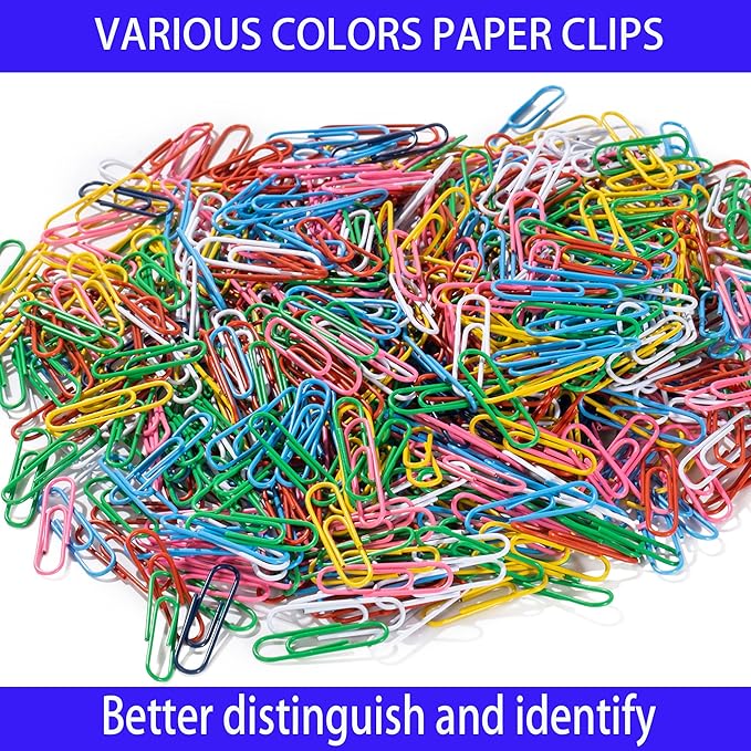 Paper Clips, 600Pcs Medium Paperclips for Office School & Personal Use, Daily DIY, 1-2/7" Colored Heavy Duty Ideal for Bookmark