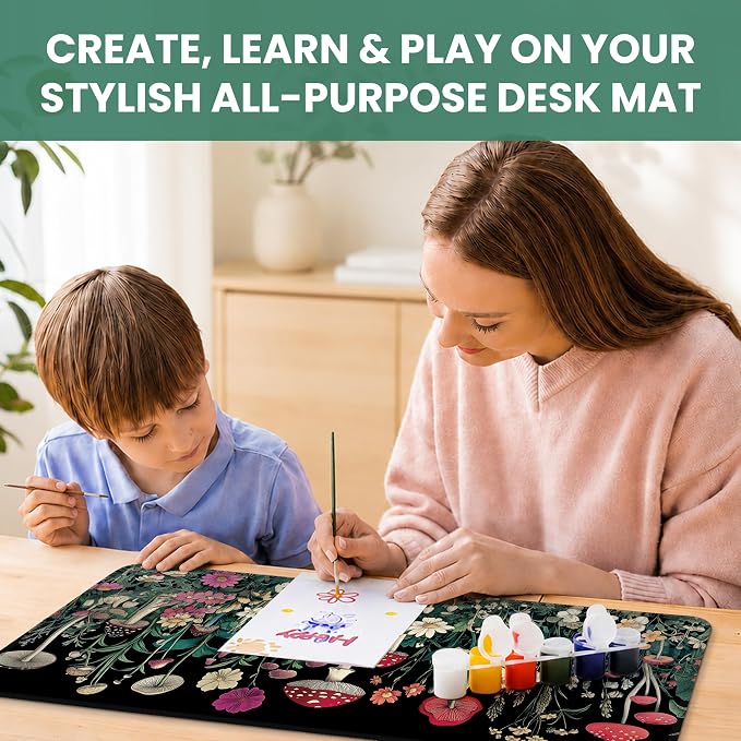 Aesthetic Desk Mat, Cute Woodland Mushroom Desk Pad Protector for Work & Decor, 35.4" x 15.7", Pretty Non-Slip Extended Mouse Pad for Office or Home